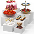 6 PCS Buffet Risers, Large Food Risers for Buffet Table, Display Stand Shelf for Party, Catering, Jewelry & Collectibles, White Plastic Nesting Boxes for Food Display