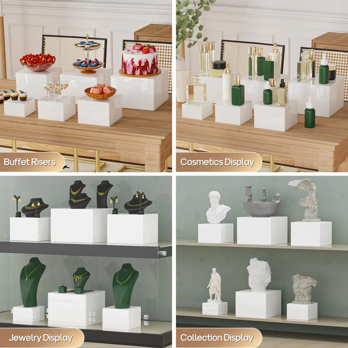 6 PCS Buffet Risers, Large Food Risers for Buffet Table, Display Stand Shelf for Party, Catering, Jewelry & Collectibles, White Plastic Nesting Boxes for Food Display