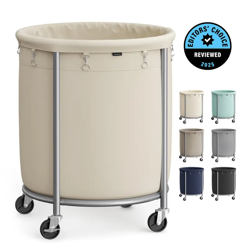Rolling Laundry Hamper with Wheels, Round Laundry Basket, Steel Frame & Removable Bag
