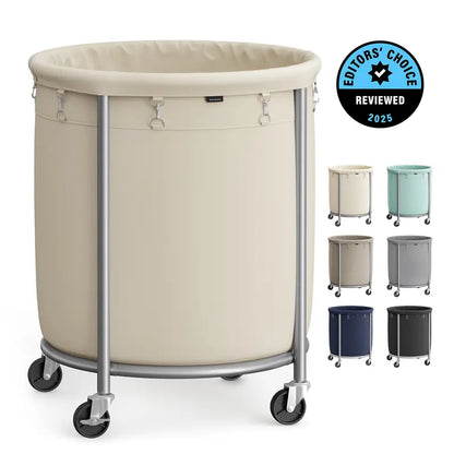 Rolling Laundry Hamper with Wheels, Round Laundry Basket, Steel Frame & Removable Bag