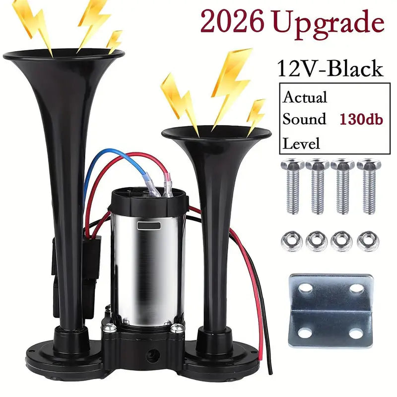 12V 130dB High-Power Dual-Trumpet Air Horn Kit (includes compressor) ，automotive accessory, external horn suitable for a wide range of vehicle models