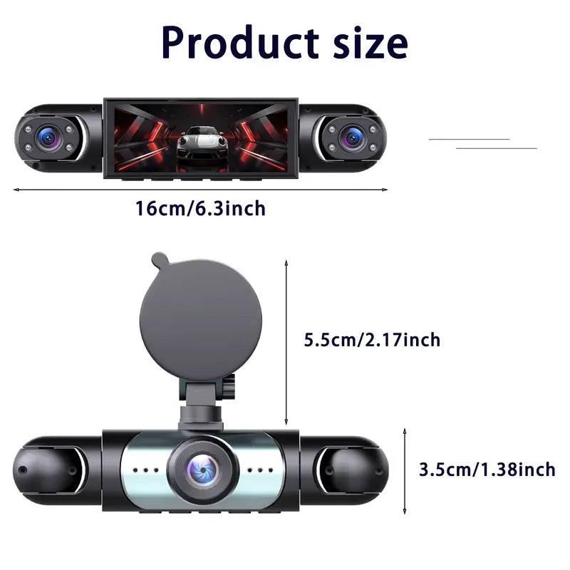 4 Channel Automotive DVR Camera 360° View Car Dash Cam with ABS, 1080P Front + 720P Rear/Left/Right Cameras, 64GB Memory Card, HD Screen, Non Wireless Car Mounted Dashboard Recorder
