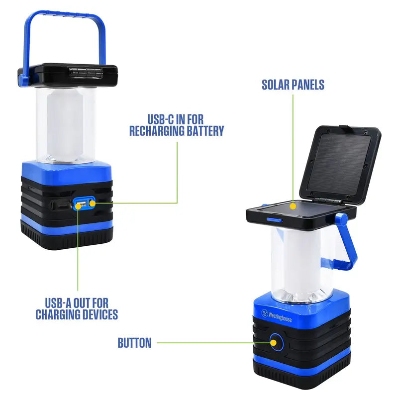 1000 Lumen Solar Powered LED Lantern, Rechargeable Camping Light with 5 Modes, USB-C & Power Bank