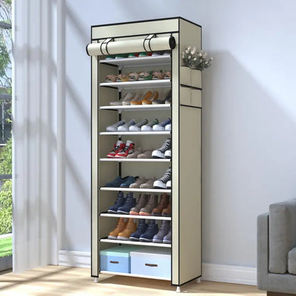 10 Tier Shoe Rack with Dustproof Cover Adjustable Storage Organizer