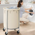Rolling Laundry Hamper with Wheels, Round Laundry Basket, Steel Frame & Removable Bag