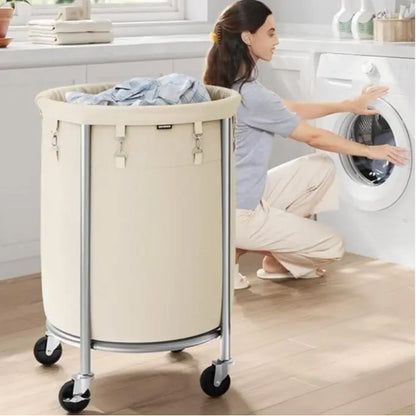 Rolling Laundry Hamper with Wheels, Round Laundry Basket, Steel Frame & Removable Bag