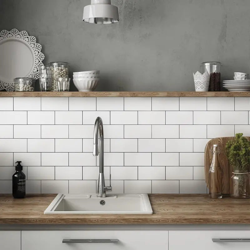 100Pcs Water Proof Glossy White Peel and Stick Backsplash,3''x6'' PVC Subway Tile, Stick on Backsplash for Kitchen/Bathroom Decoration Stickers Decorative Ornaments