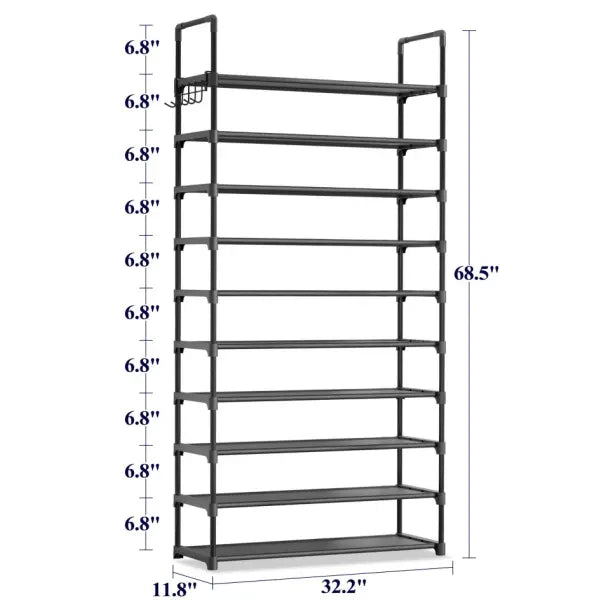 10 Tier Shoe Rack with Dustproof Cover Adjustable Storage Organizer