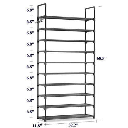 10 Tier Shoe Rack with Dustproof Cover Adjustable Storage Organizer