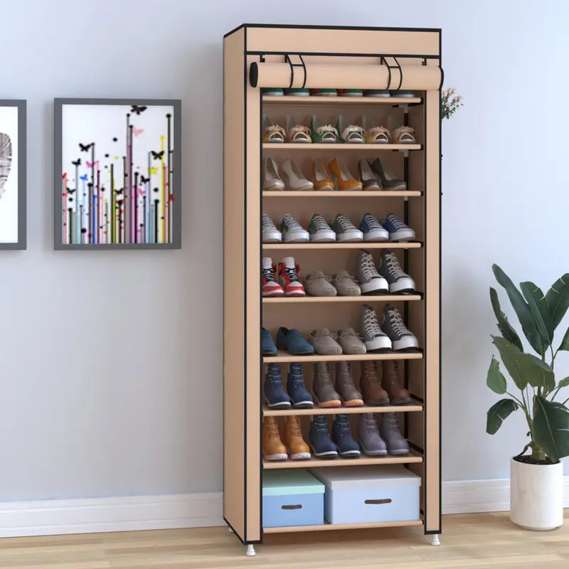 10 Tier Shoe Rack with Dustproof Cover Adjustable Storage Organizer