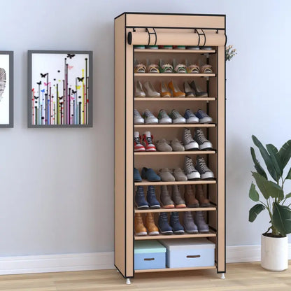 10 Tier Shoe Rack with Dustproof Cover Adjustable Storage Organizer