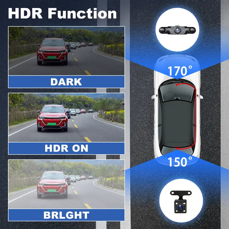 4 Channel Automotive DVR Camera 360° View Car Dash Cam with ABS, 1080P Front + 720P Rear/Left/Right Cameras, 64GB Memory Card, HD Screen, Non Wireless Car Mounted Dashboard Recorder