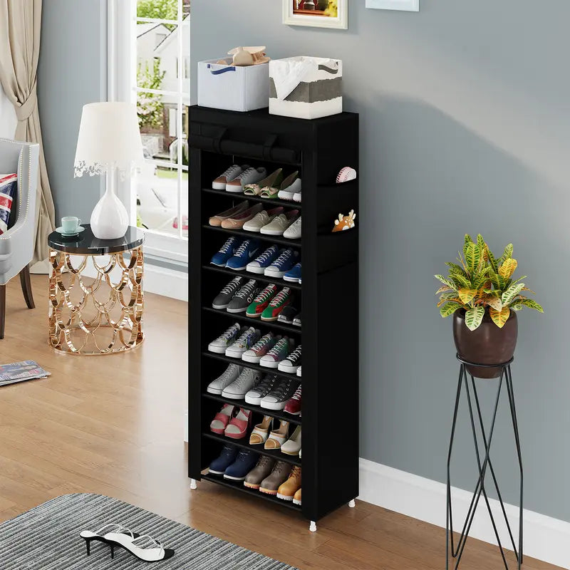 10 Tier Shoe Rack with Dustproof Cover Adjustable Storage Organizer