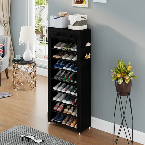 10 Tier Shoe Rack with Dustproof Cover Adjustable Storage Organizer