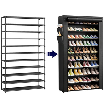 10 Tier Shoe Rack with Dustproof Cover Adjustable Storage Organizer