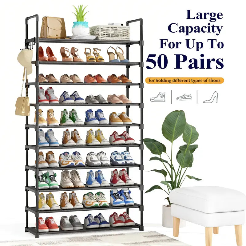10 Tier Shoe Rack with Dustproof Cover Adjustable Storage Organizer