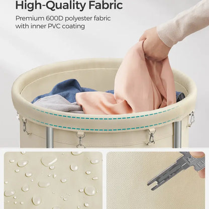 Rolling Laundry Hamper with Wheels, Round Laundry Basket, Steel Frame & Removable Bag