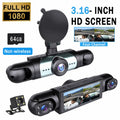 4 Channel Automotive DVR Camera 360° View Car Dash Cam with ABS, 1080P Front + 720P Rear/Left/Right Cameras, 64GB Memory Card, HD Screen, Non Wireless Car Mounted Dashboard Recorder