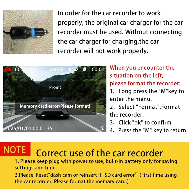 4 Channel Automotive DVR Camera 360° View Car Dash Cam with ABS, 1080P Front + 720P Rear/Left/Right Cameras, 64GB Memory Card, HD Screen, Non Wireless Car Mounted Dashboard Recorder
