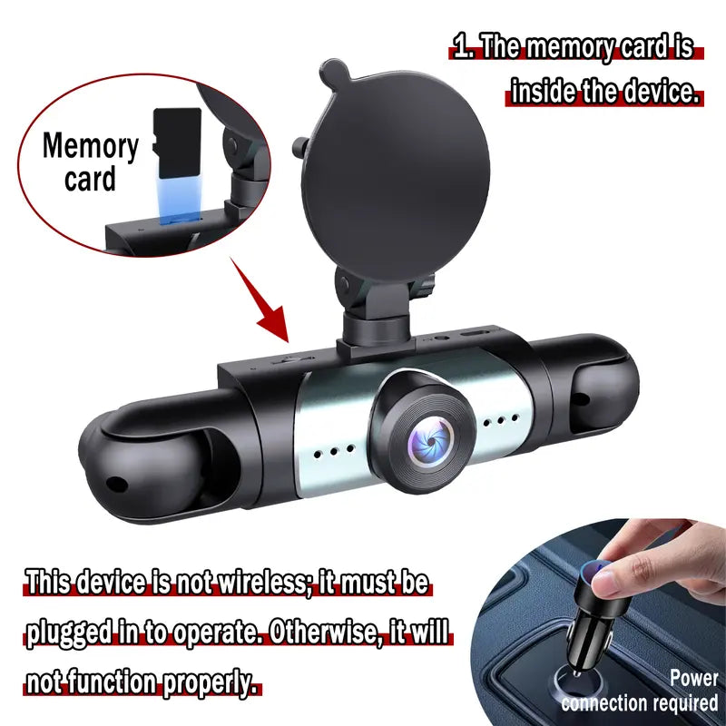 4 Channel Automotive DVR Camera 360° View Car Dash Cam with ABS, 1080P Front + 720P Rear/Left/Right Cameras, 64GB Memory Card, HD Screen, Non Wireless Car Mounted Dashboard Recorder
