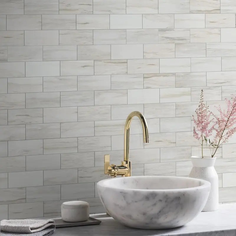 100Pcs Water Proof Glossy White Peel and Stick Backsplash,3''x6'' PVC Subway Tile, Stick on Backsplash for Kitchen/Bathroom Decoration Stickers Decorative Ornaments