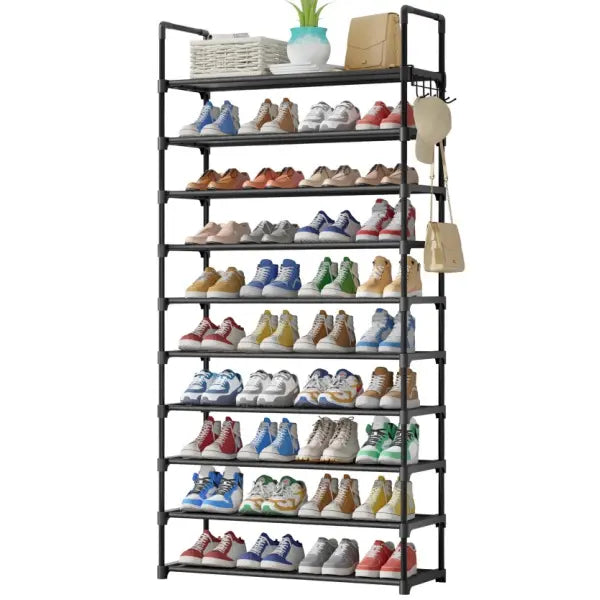 10 Tier Shoe Rack with Dustproof Cover Adjustable Storage Organizer