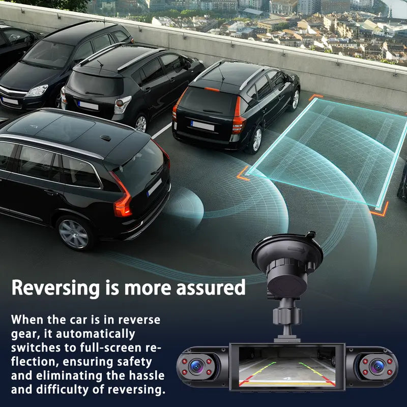 4 Channel Automotive DVR Camera 360° View Car Dash Cam with ABS, 1080P Front + 720P Rear/Left/Right Cameras, 64GB Memory Card, HD Screen, Non Wireless Car Mounted Dashboard Recorder