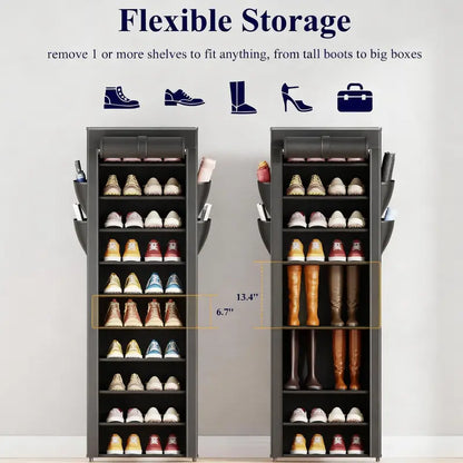 10 Tier Shoe Rack with Dustproof Cover Adjustable Storage Organizer