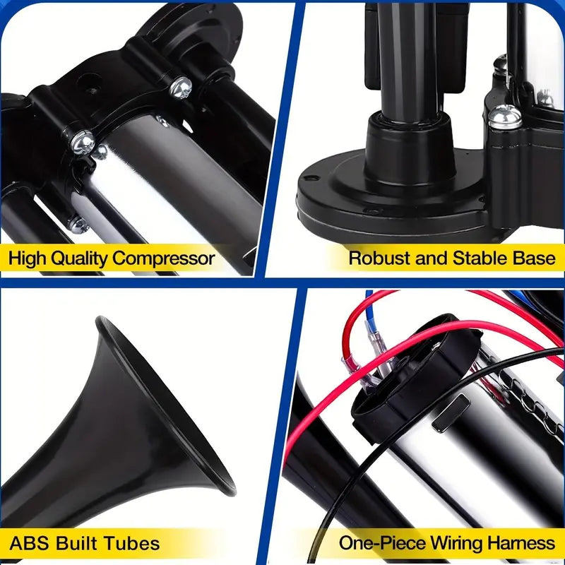 12V 130dB High-Power Dual-Trumpet Air Horn Kit (includes compressor) ，automotive accessory, external horn suitable for a wide range of vehicle models