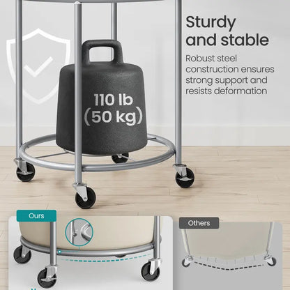 Rolling Laundry Hamper with Wheels, Round Laundry Basket, Steel Frame & Removable Bag