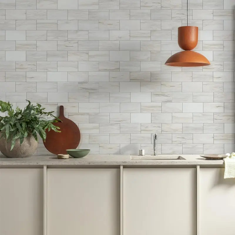 100Pcs Water Proof Glossy White Peel and Stick Backsplash,3''x6'' PVC Subway Tile, Stick on Backsplash for Kitchen/Bathroom Decoration Stickers Decorative Ornaments