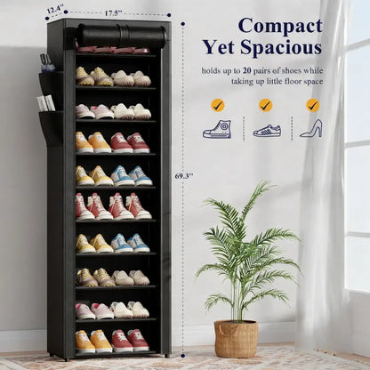 10 Tier Shoe Rack with Dustproof Cover Adjustable Storage Organizer