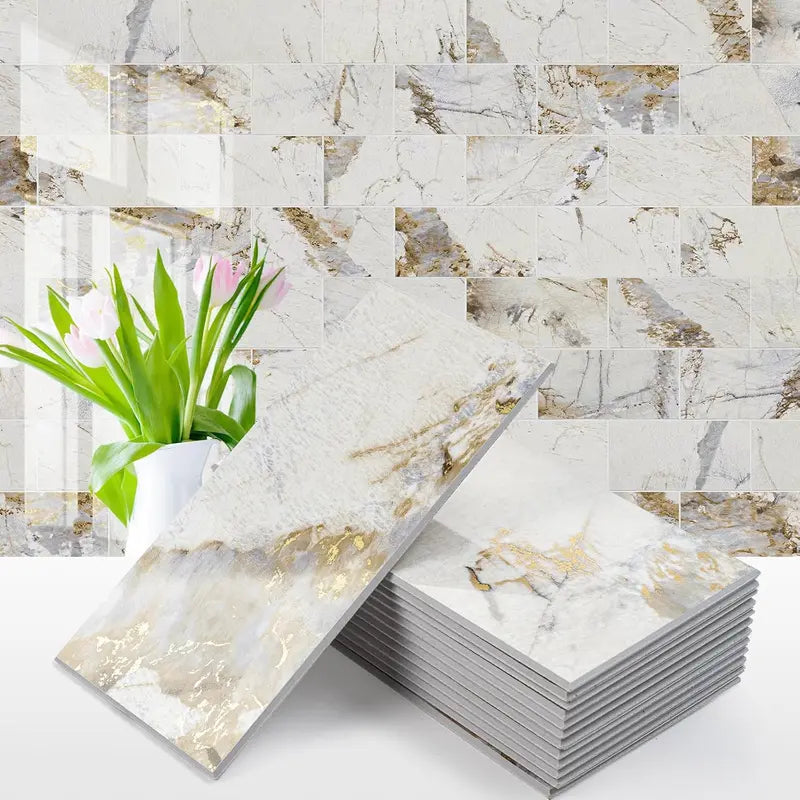 100Pcs Water Proof Glossy White Peel and Stick Backsplash,3''x6'' PVC Subway Tile, Stick on Backsplash for Kitchen/Bathroom Decoration Stickers Decorative Ornaments